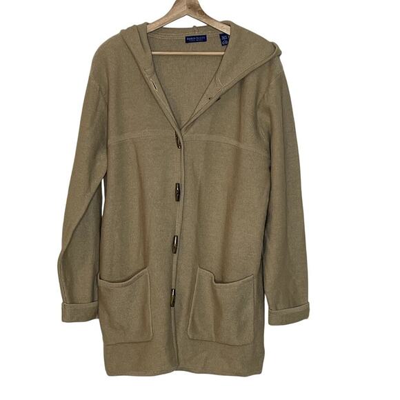 KAREN SCOTT 100% Wool Cardigan Large Hooded Camel Hair‎ Cottagecore Jacket - Picture 1 of 9